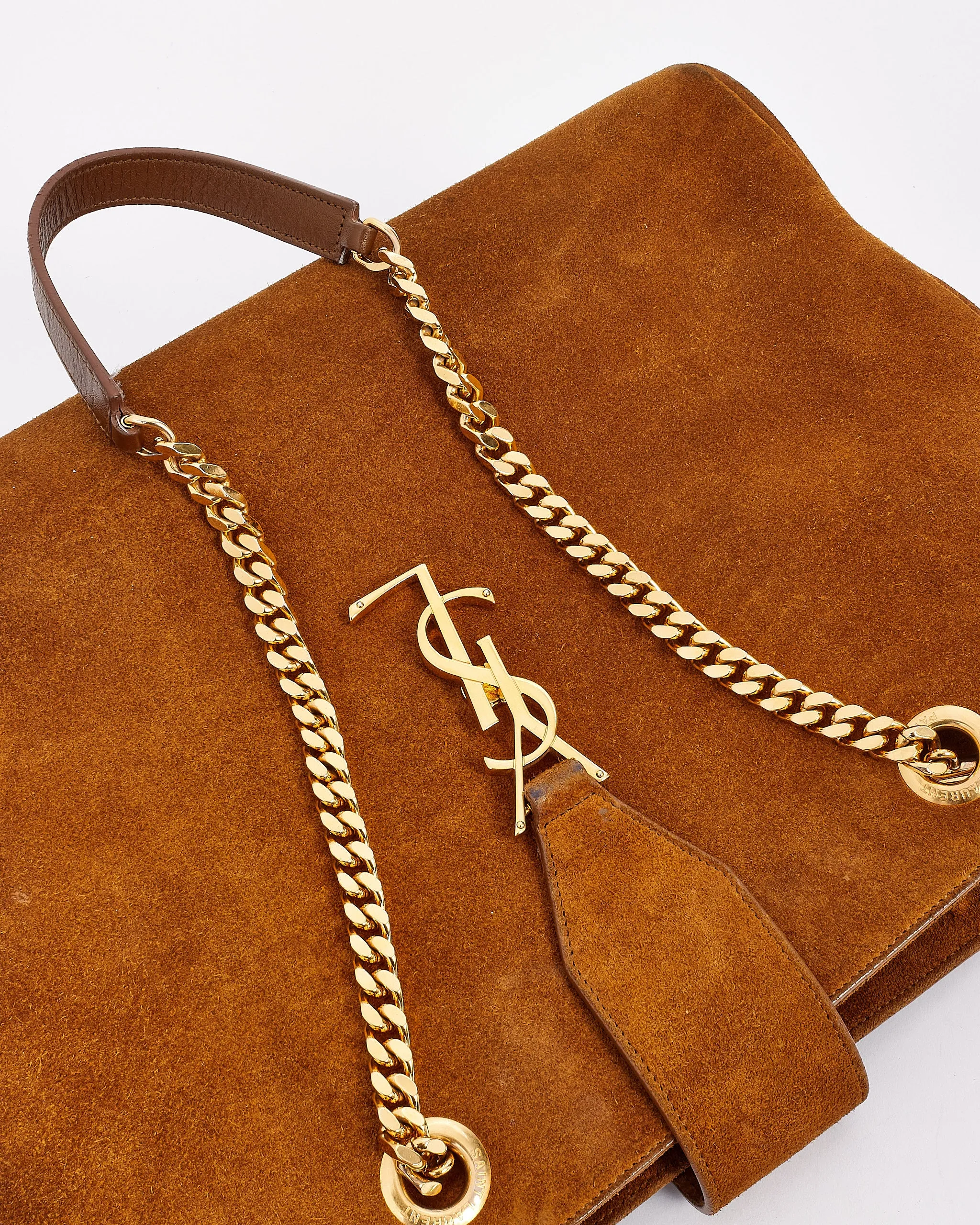 Saint Laurent Brown Suede Monogram Shopping Tote Bag