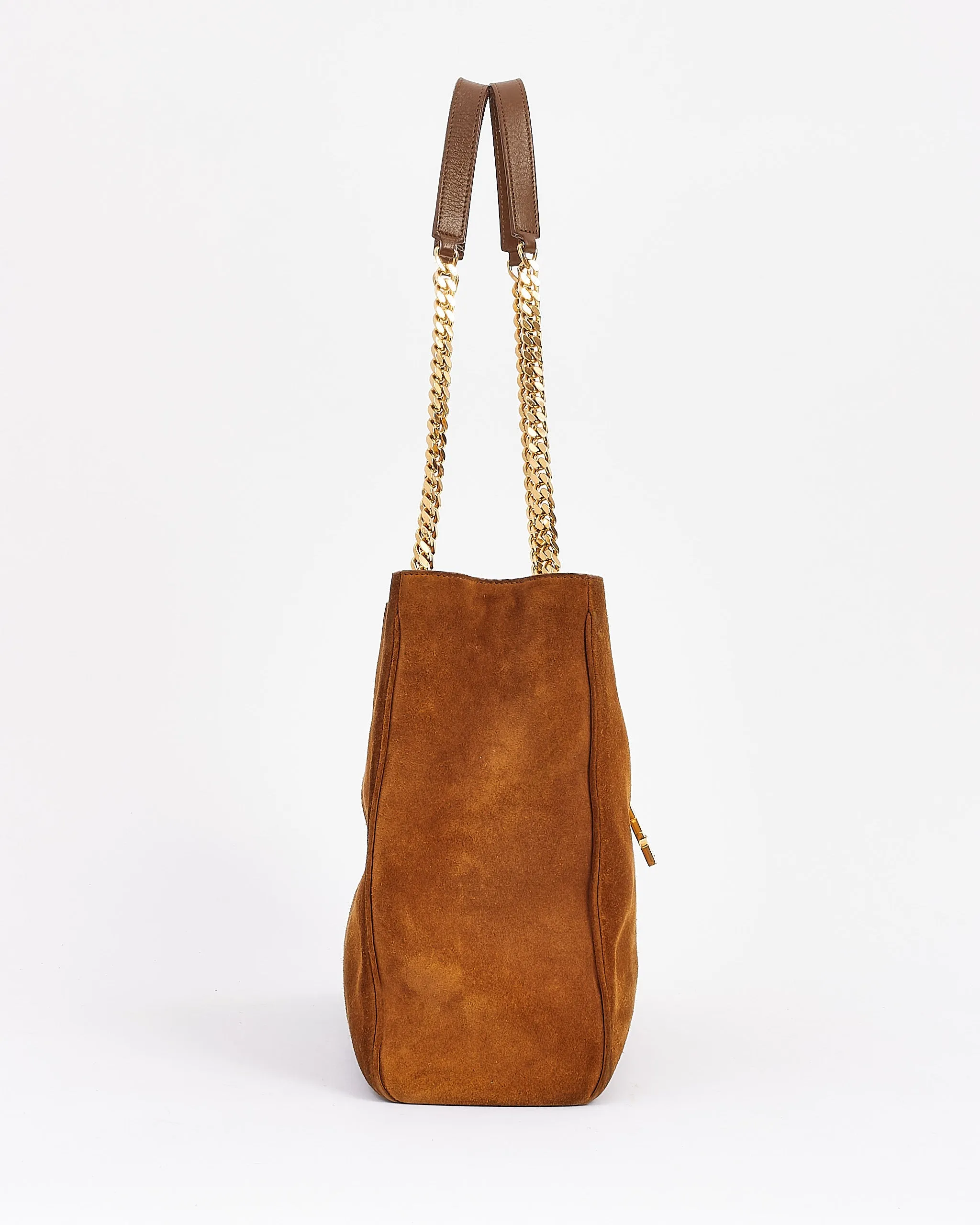 Saint Laurent Brown Suede Monogram Shopping Tote Bag