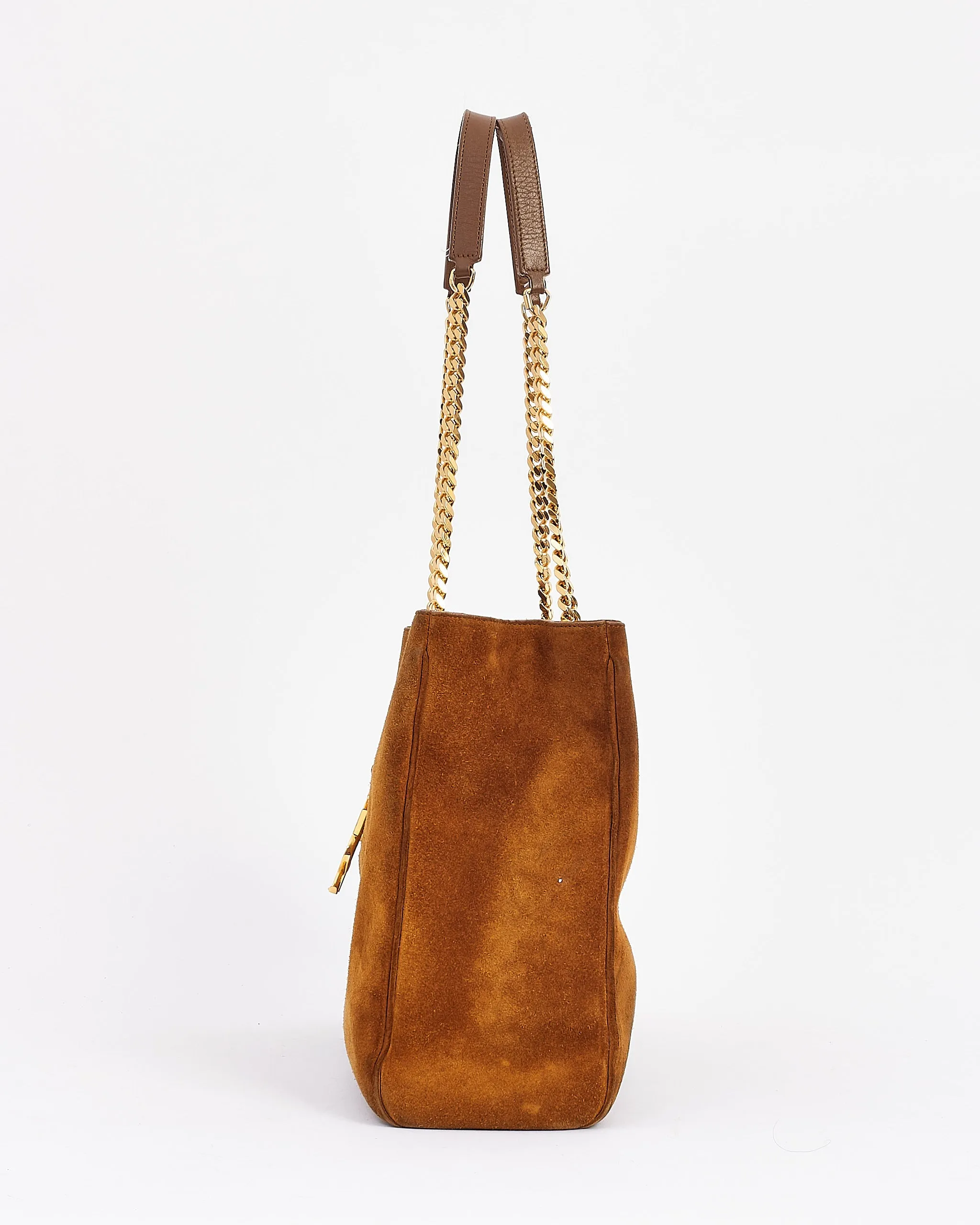 Saint Laurent Brown Suede Monogram Shopping Tote Bag