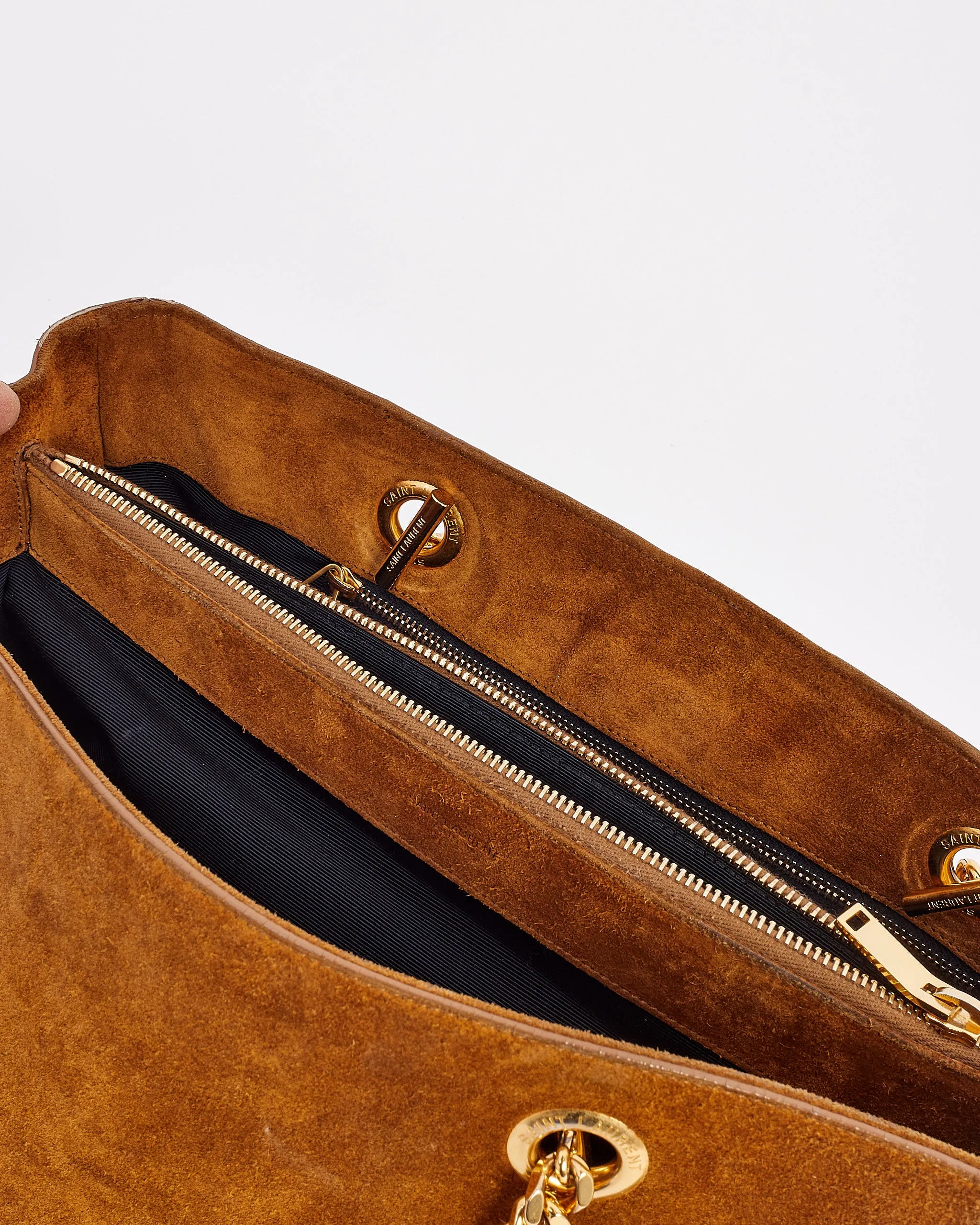 Saint Laurent Brown Suede Monogram Shopping Tote Bag