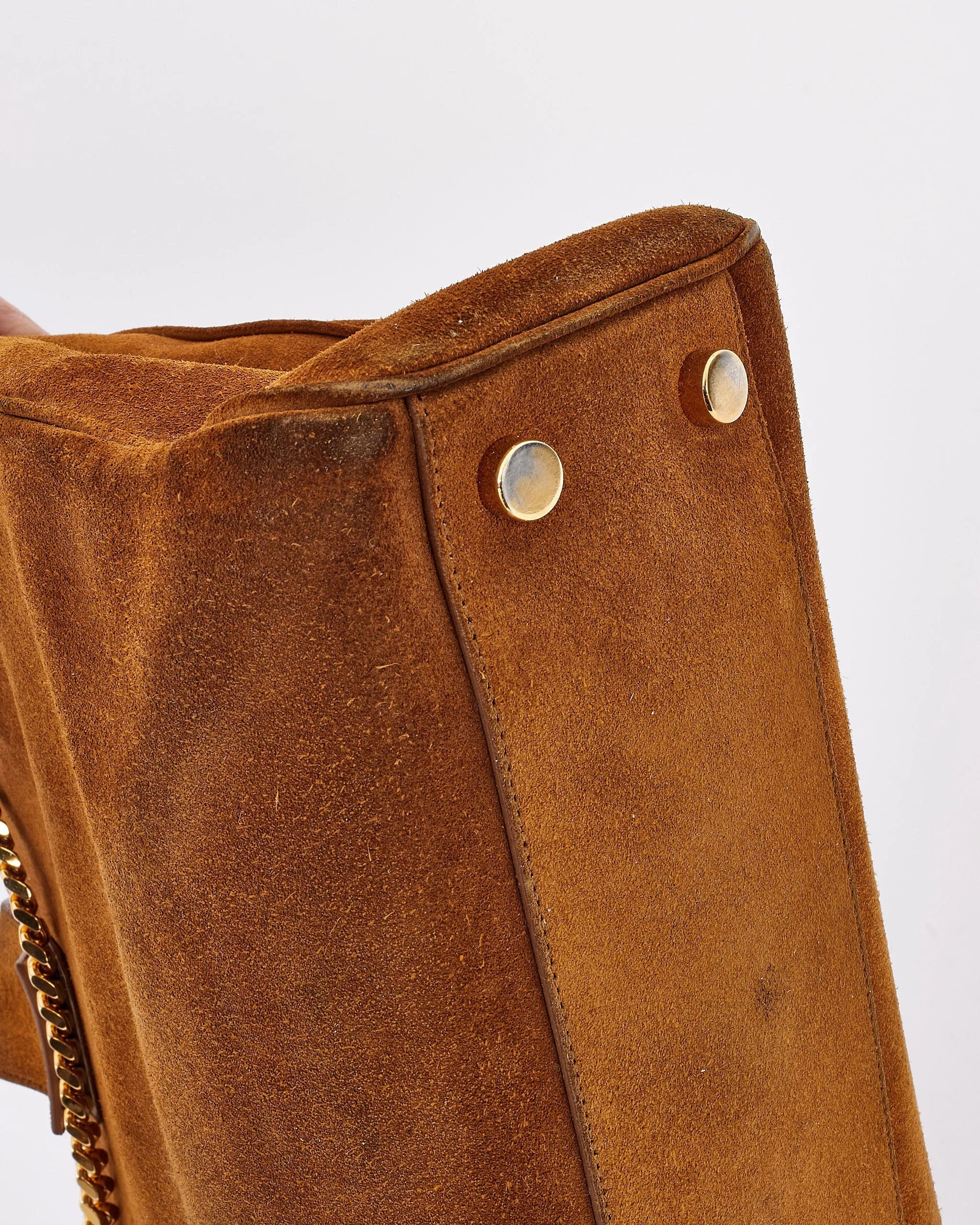 Saint Laurent Brown Suede Monogram Shopping Tote Bag