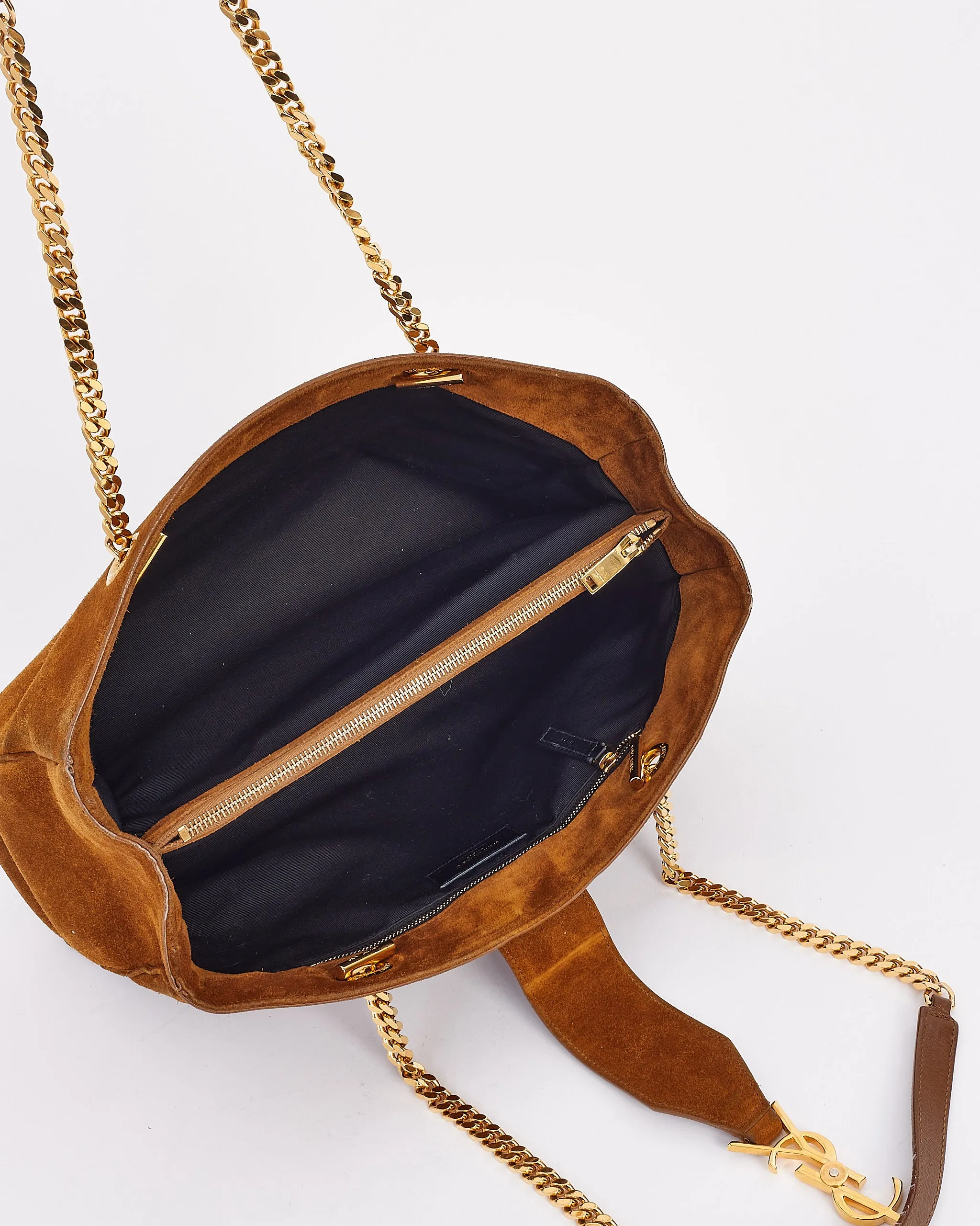 Saint Laurent Brown Suede Monogram Shopping Tote Bag