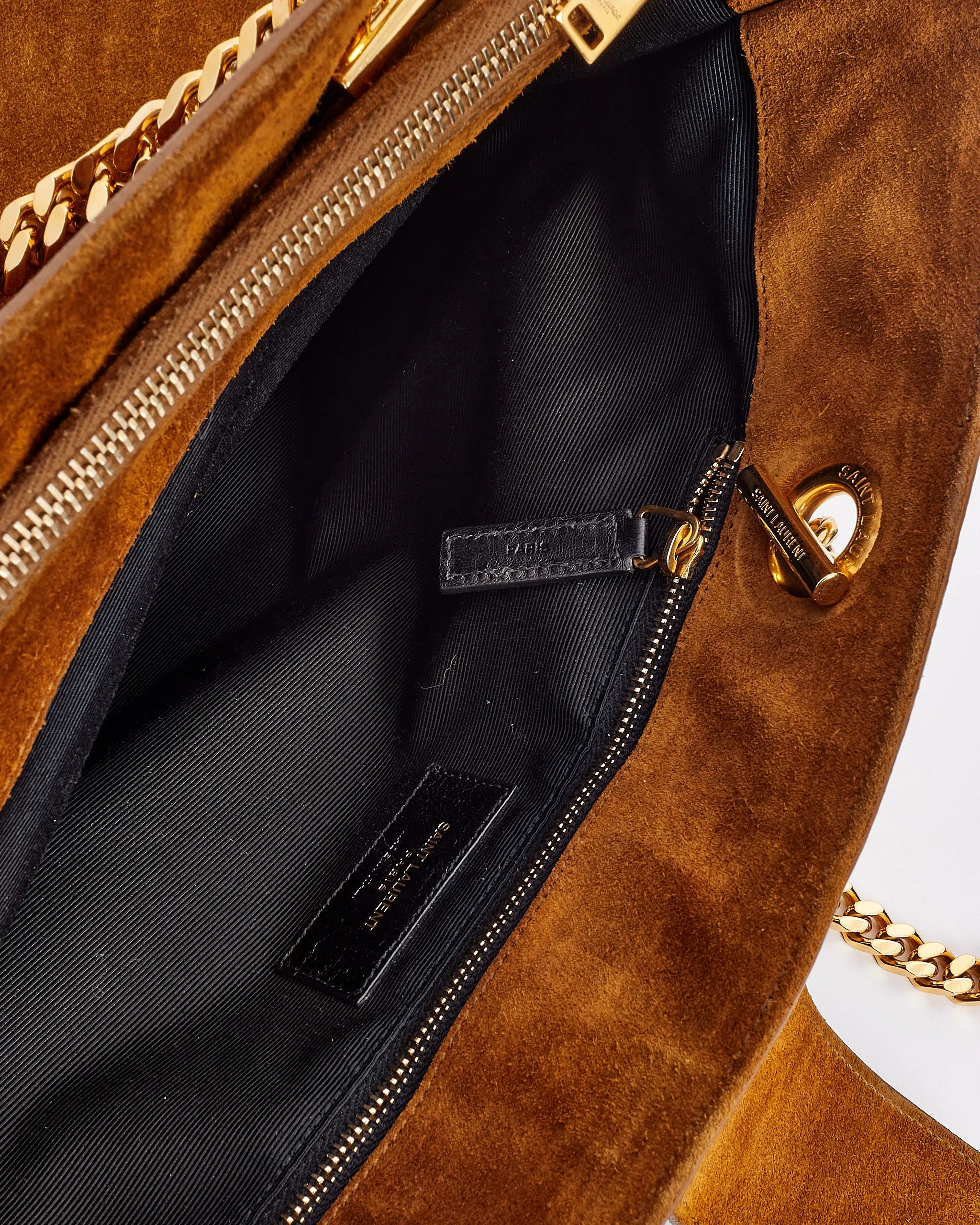 Saint Laurent Brown Suede Monogram Shopping Tote Bag