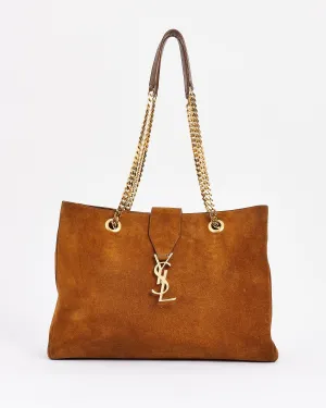 Saint Laurent Brown Suede Monogram Shopping Tote Bag