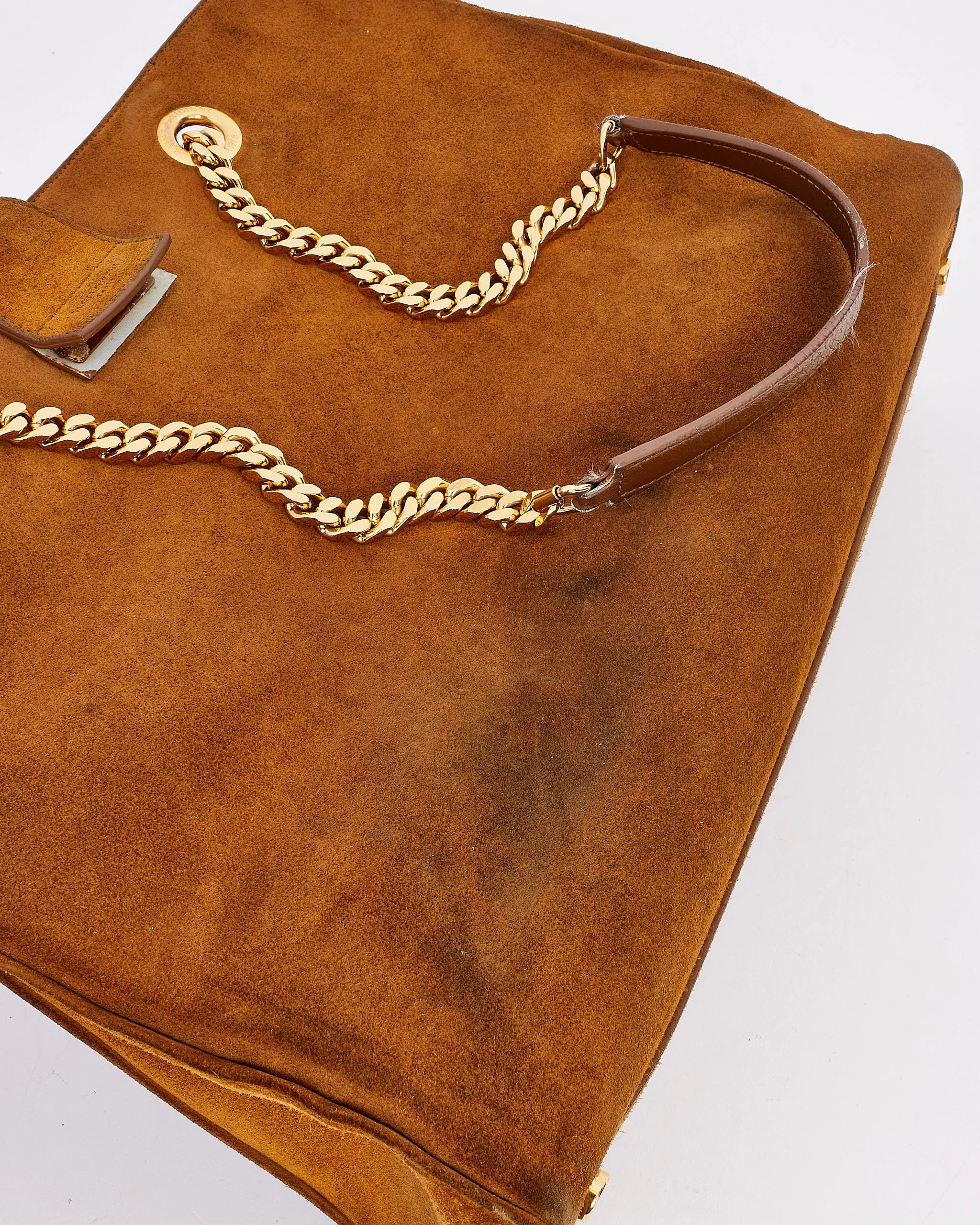 Saint Laurent Brown Suede Monogram Shopping Tote Bag