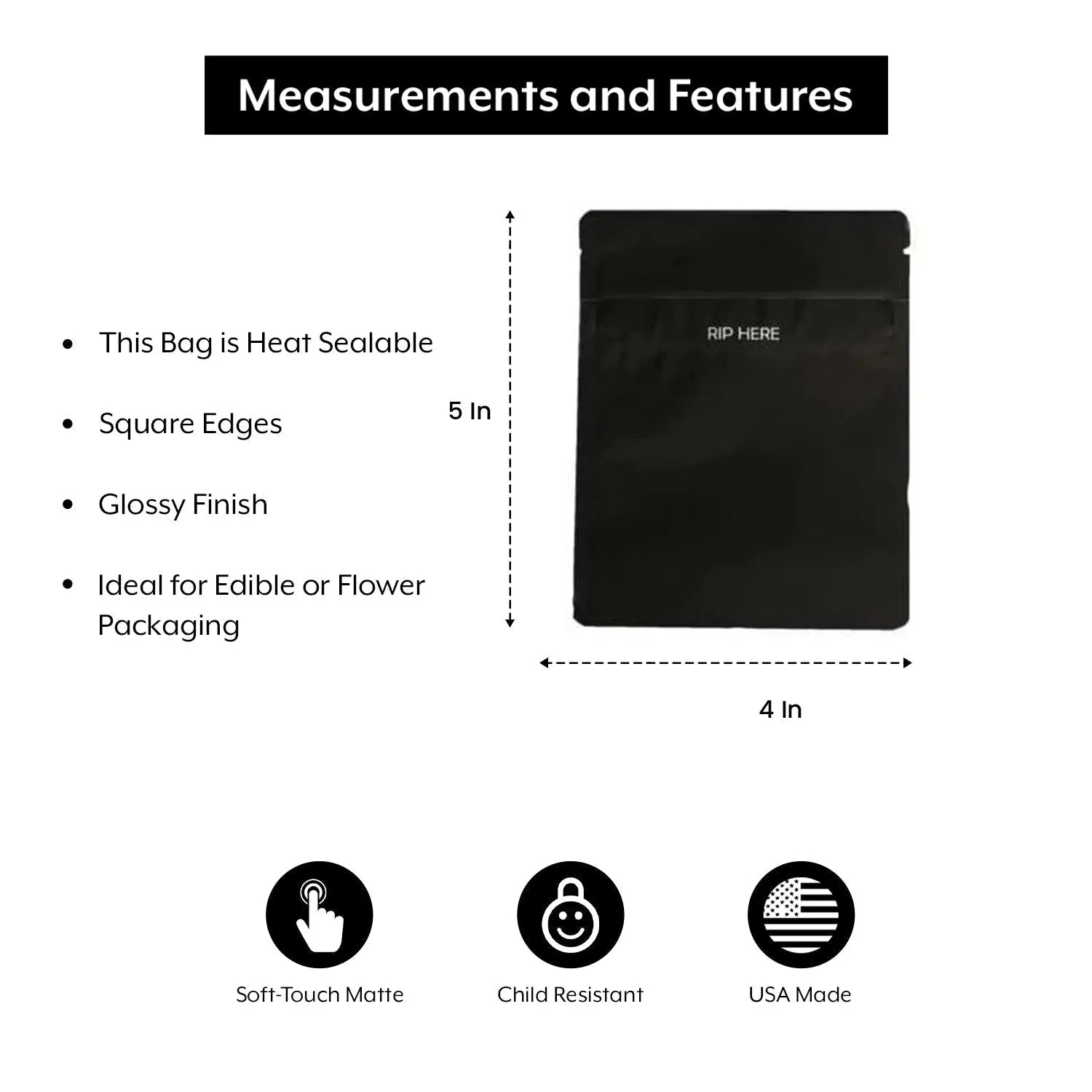 SAMPLE of Loud Lock Grip N Pull Mylar Bag 1/8 Oz or 1 Gram - Child Resistant - Opaque Black or White - (SAMPLE 1 Count)