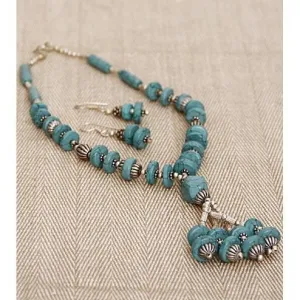 Sea Green German Silver Necklace Set (100000061549)