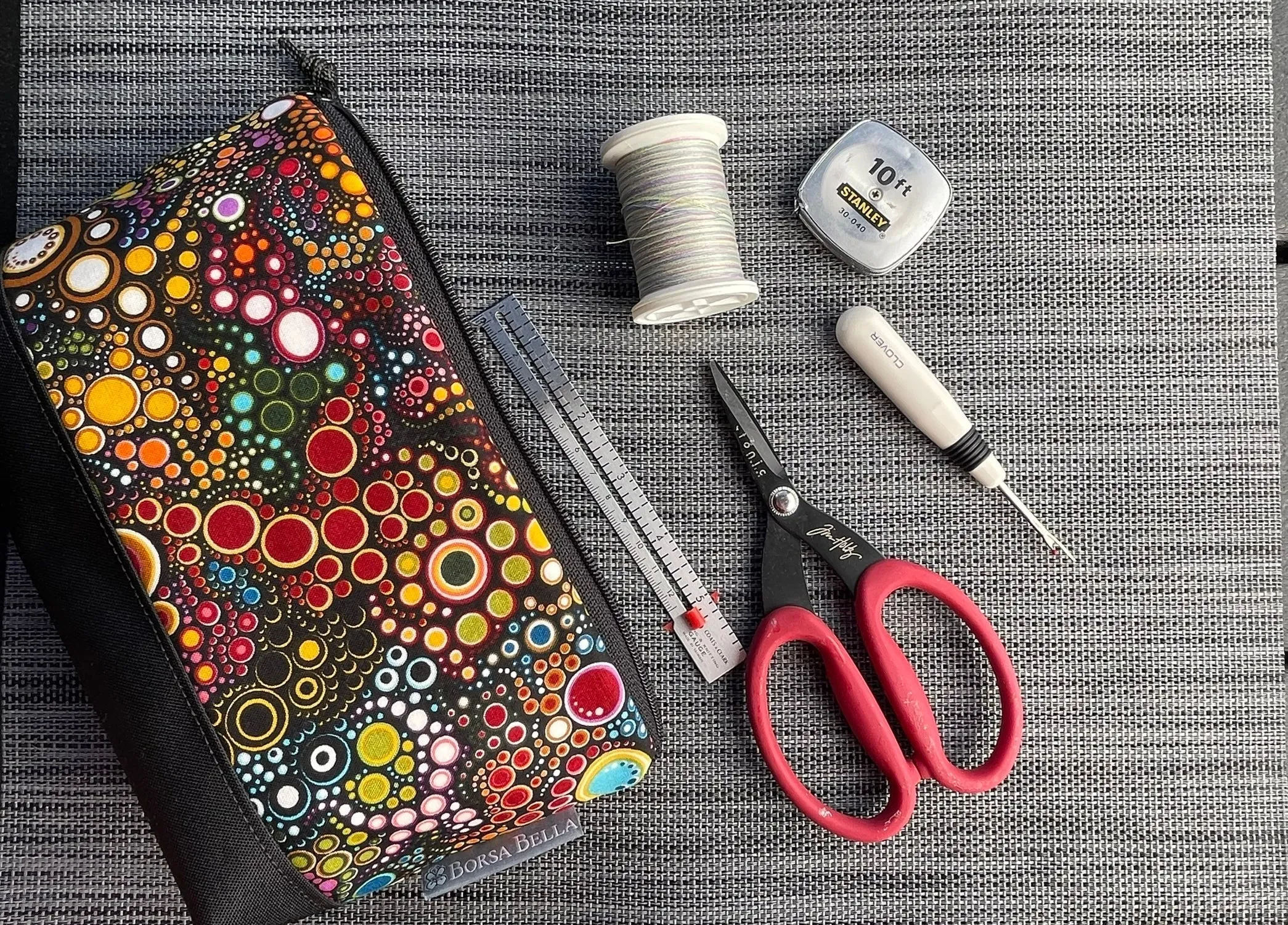 Side Kick Gusseted Zippered Pouch Decoupage Black and White Fabric