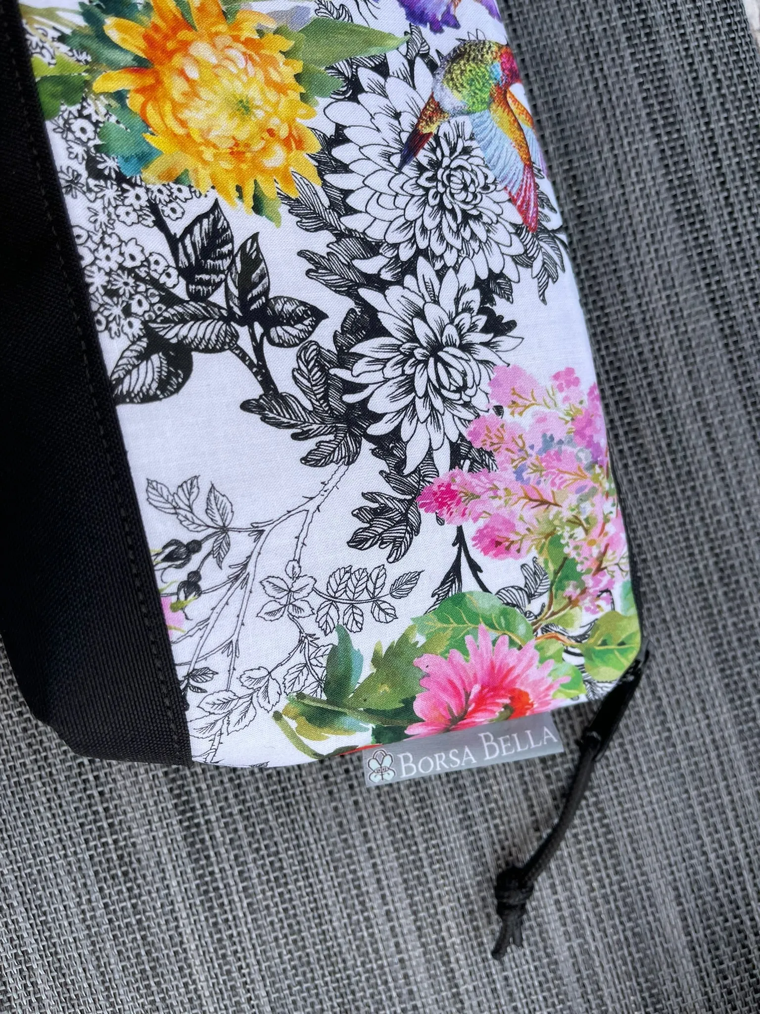 Side Kick Gusseted Zippered Pouch Decoupage Black and White Fabric