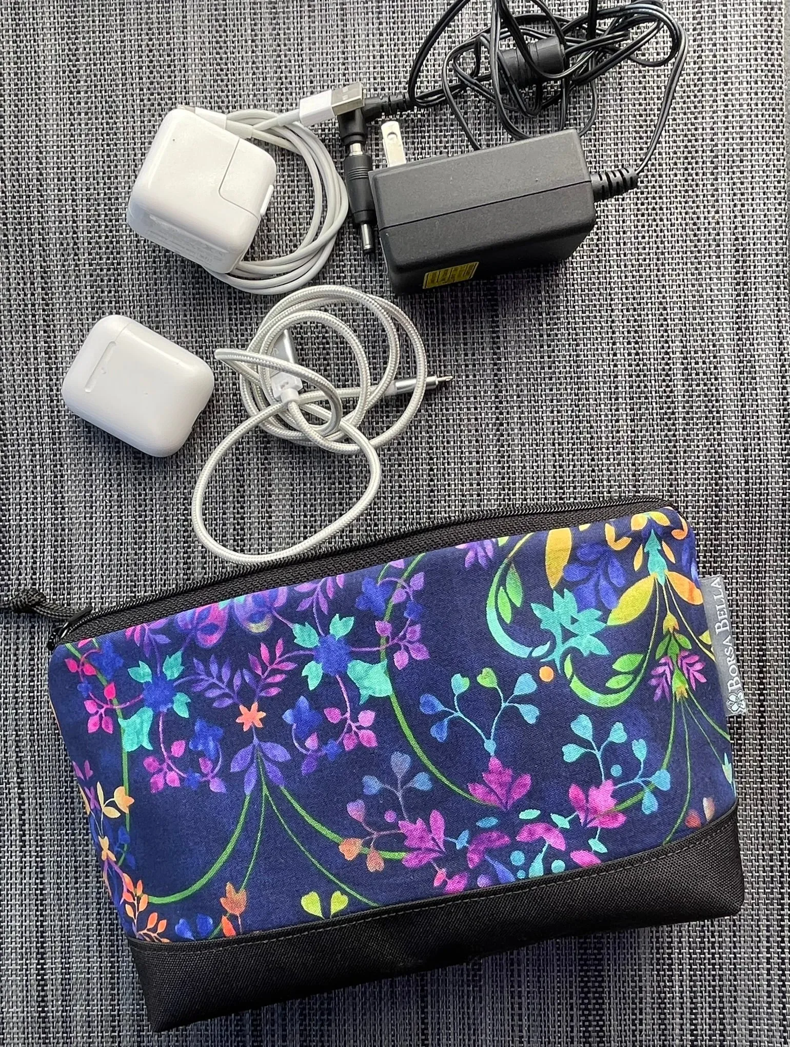 Side Kick Gusseted Zippered Pouch Decoupage Black and White Fabric