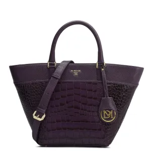 Small Croco Franzy Leather Satchel - Grapevine