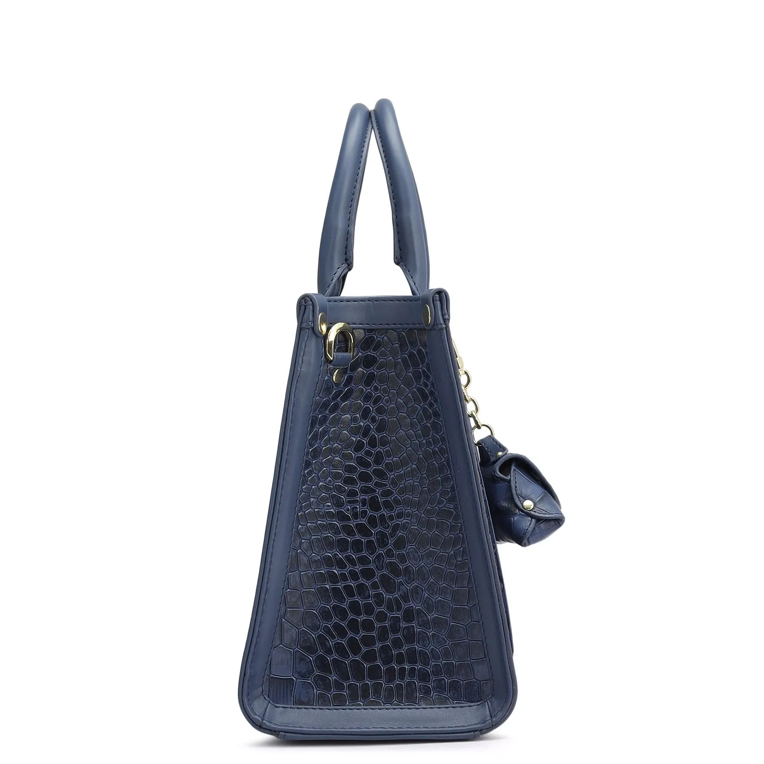 Small Croco Plain Leather Satchel - Stardust