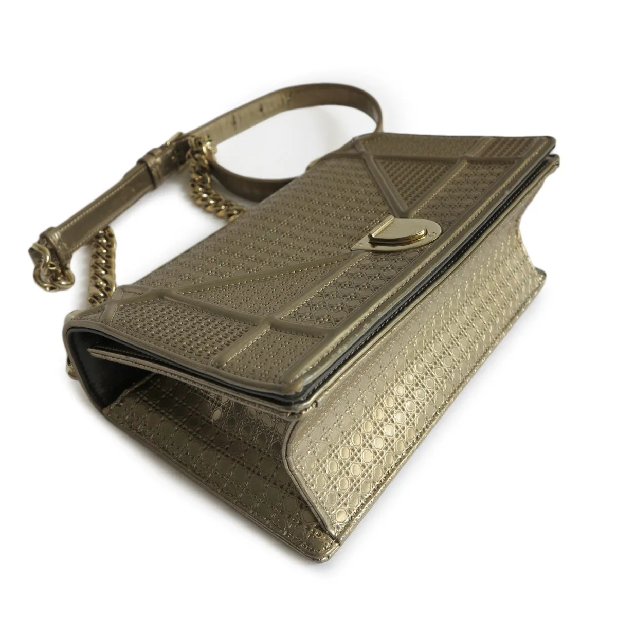Small Diorama Bag in Gold Micro-Cannage Patent Leather