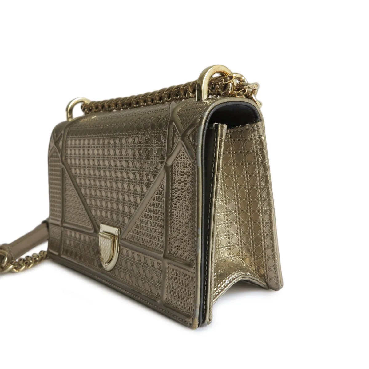Small Diorama Bag in Gold Micro-Cannage Patent Leather