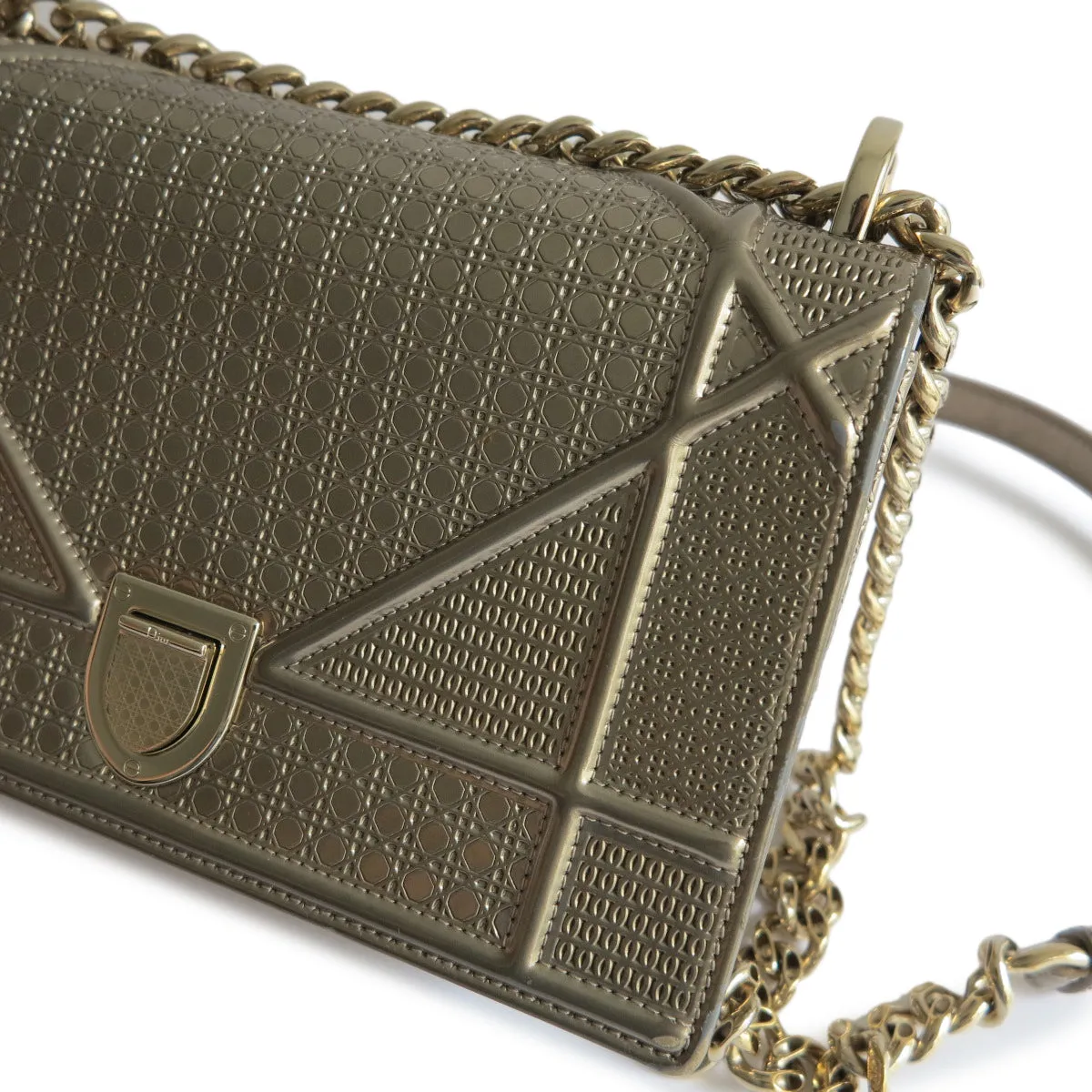 Small Diorama Bag in Gold Micro-Cannage Patent Leather