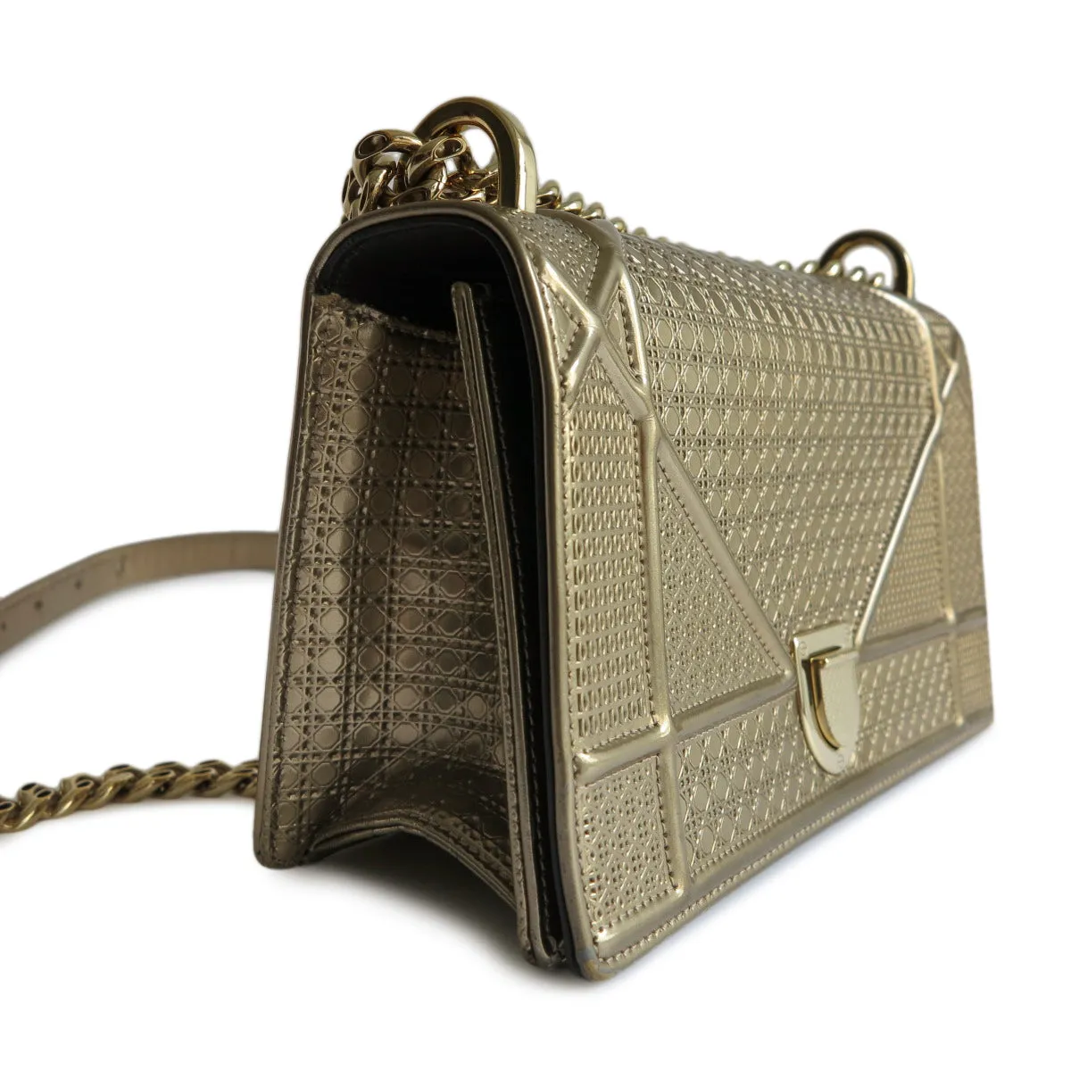 Small Diorama Bag in Gold Micro-Cannage Patent Leather