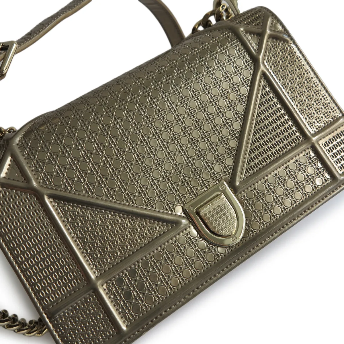 Small Diorama Bag in Gold Micro-Cannage Patent Leather