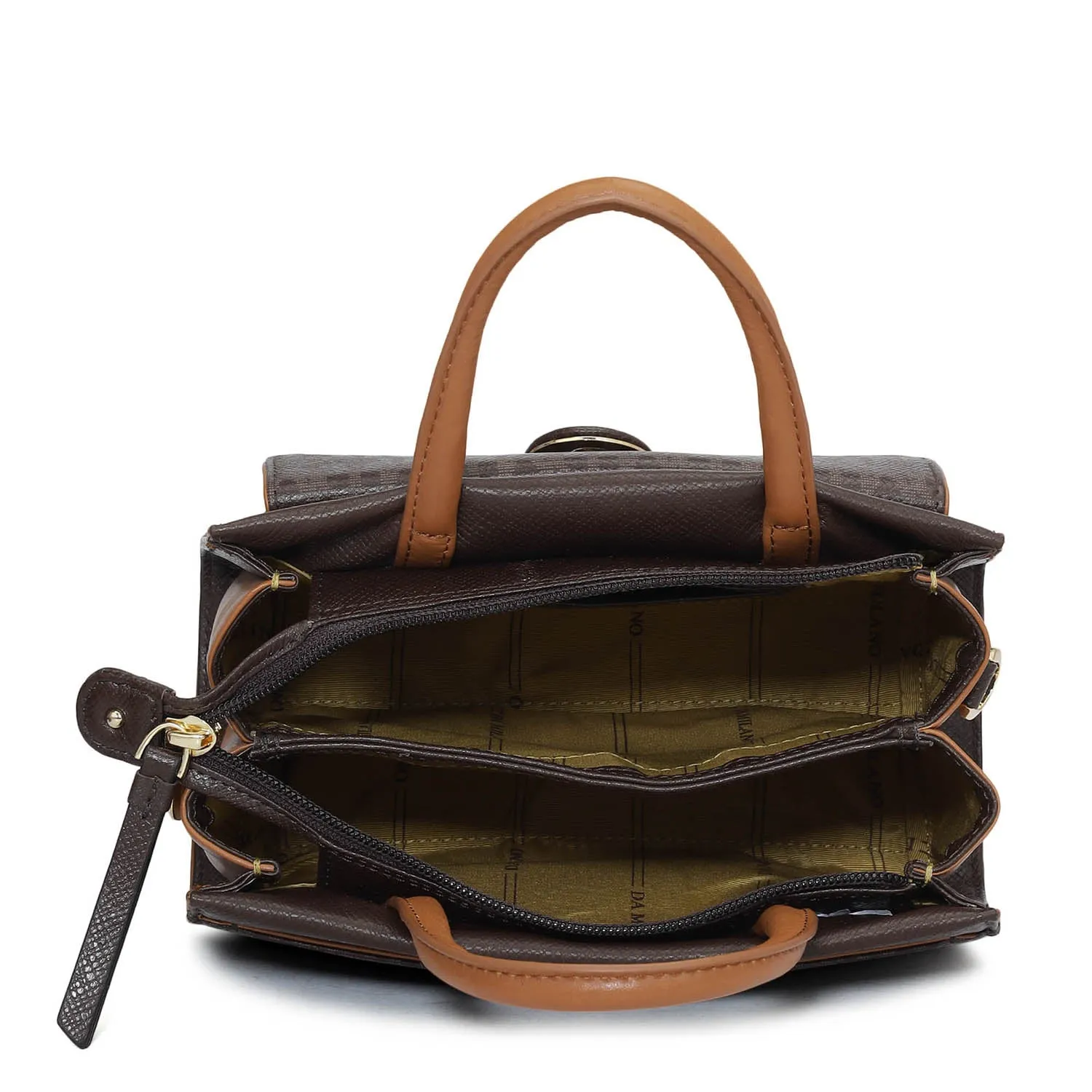 Small Monogram Plain Leather Satchel - Chocolate