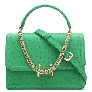 Small Ostrich Leather Satchel - Green