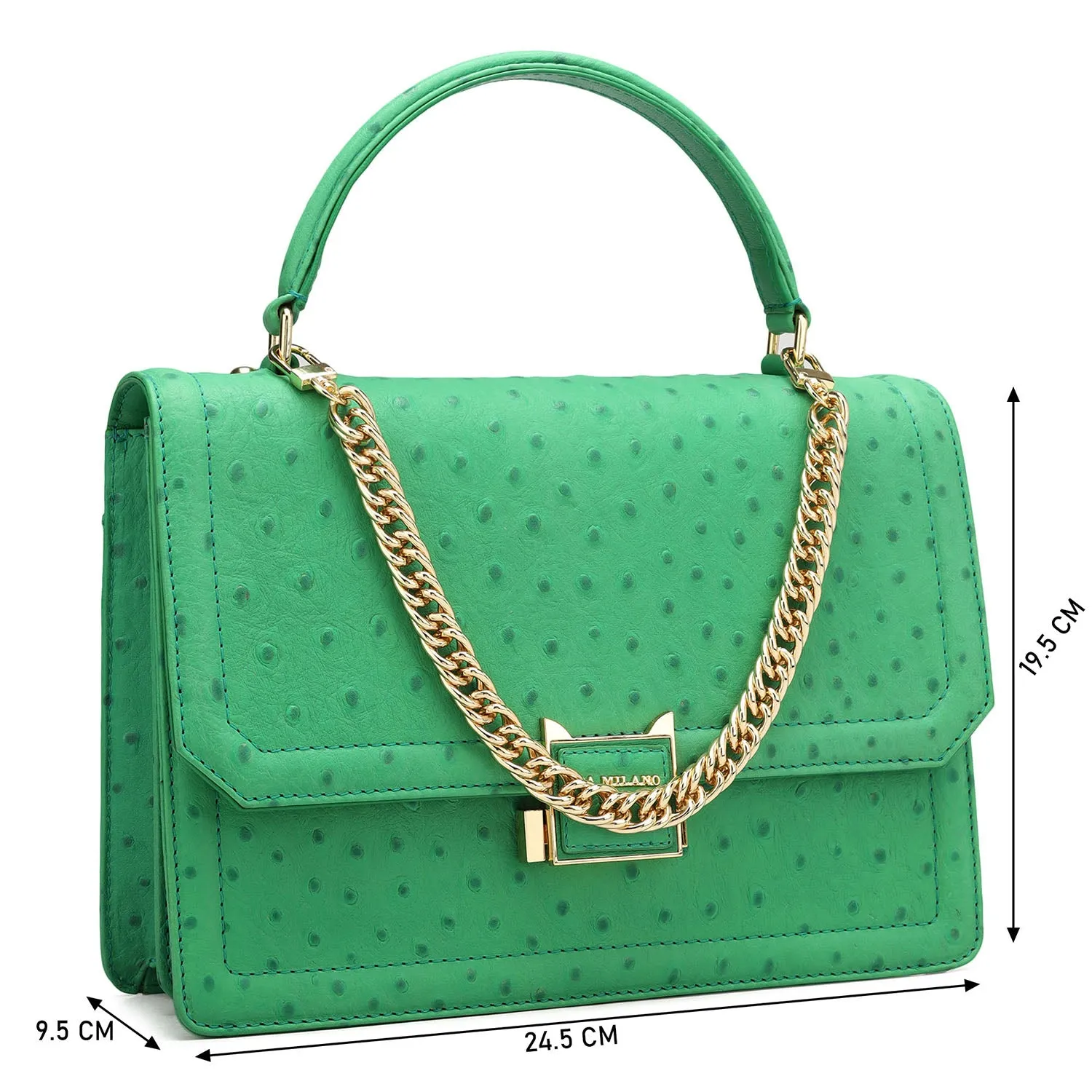 Small Ostrich Leather Satchel - Green