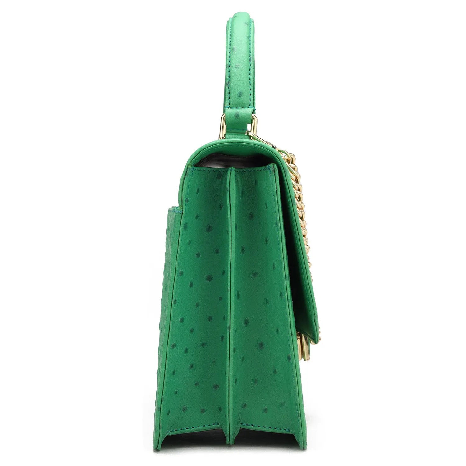 Small Ostrich Leather Satchel - Green