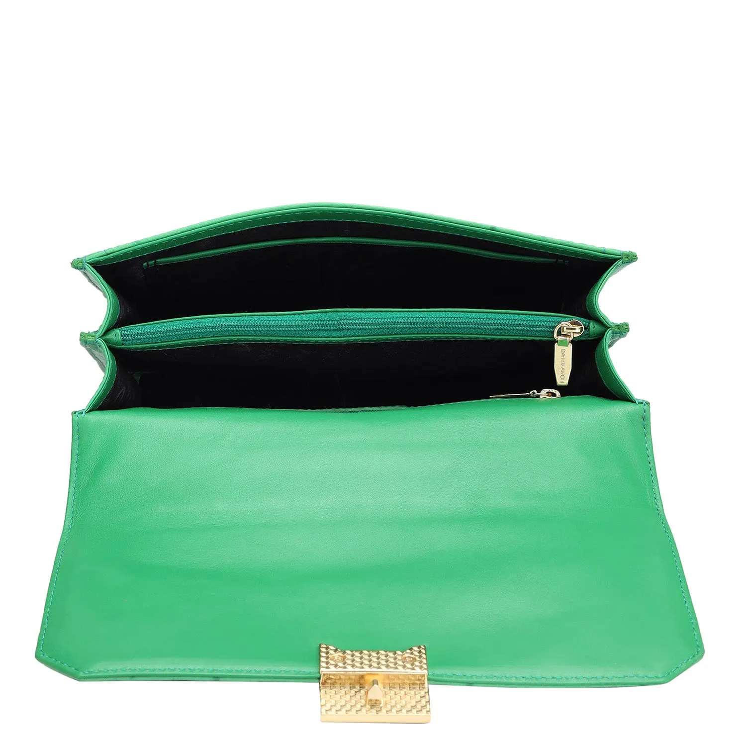 Small Ostrich Leather Satchel - Green