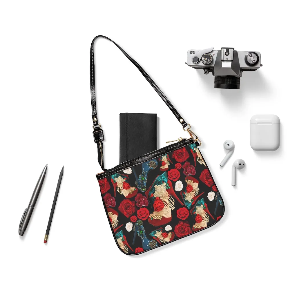 Small Shoulder Bag 'Fiori rosso nero'