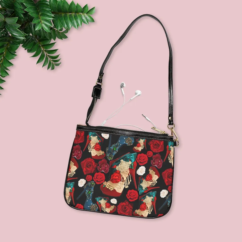 Small Shoulder Bag 'Fiori rosso nero'