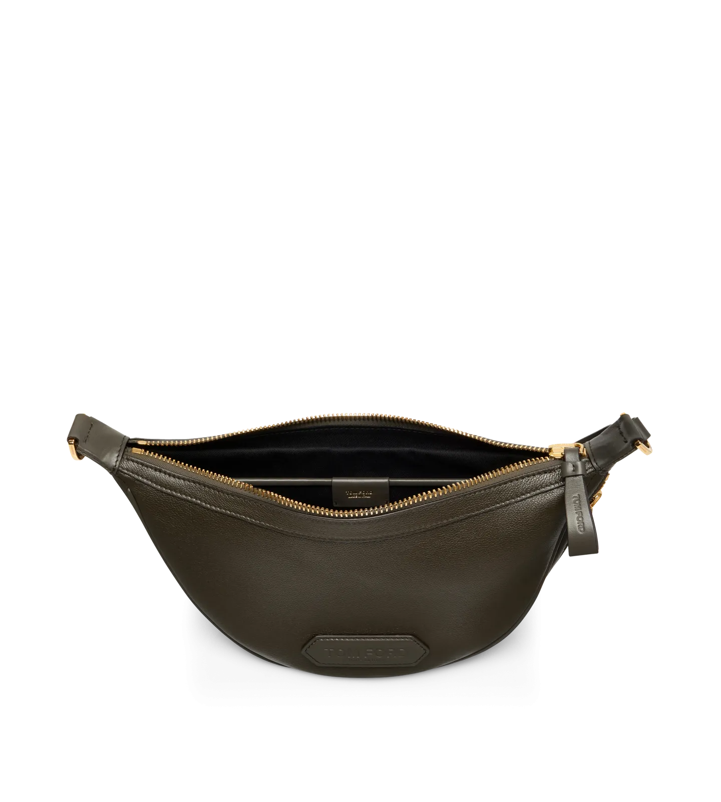 Smooth Leather Zip Crescent Bag