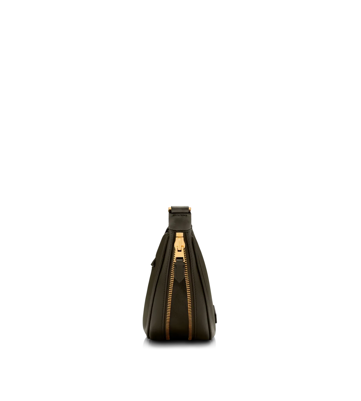 Smooth Leather Zip Crescent Bag