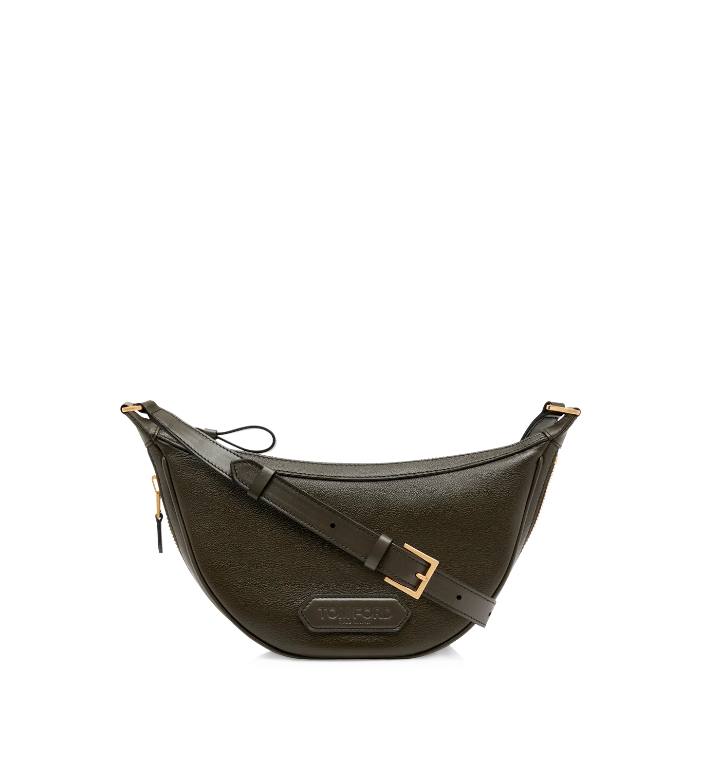 Smooth Leather Zip Crescent Bag