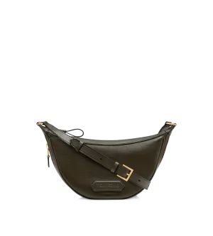 Smooth Leather Zip Crescent Bag