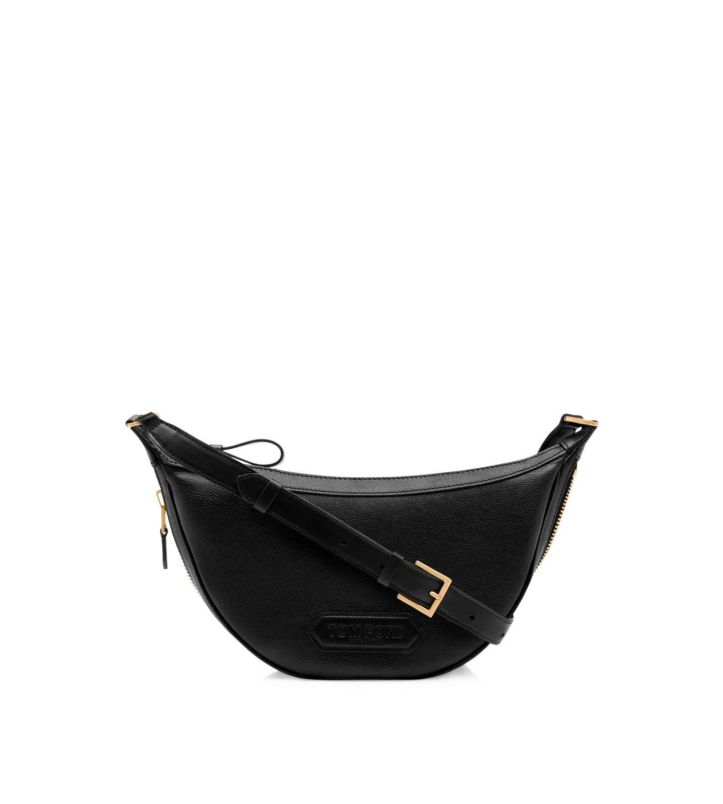 Smooth Leather Zip Crescent Bag