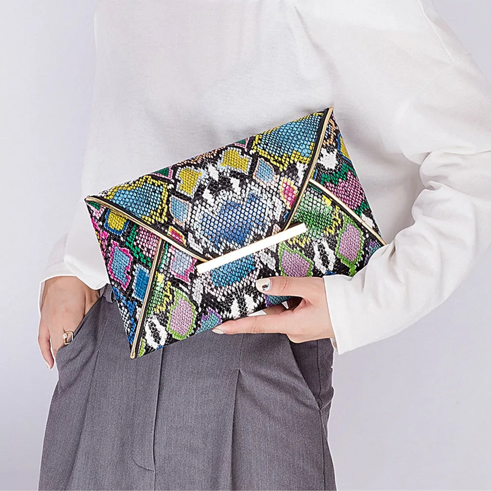 Snake Pattern Envelope Clutch