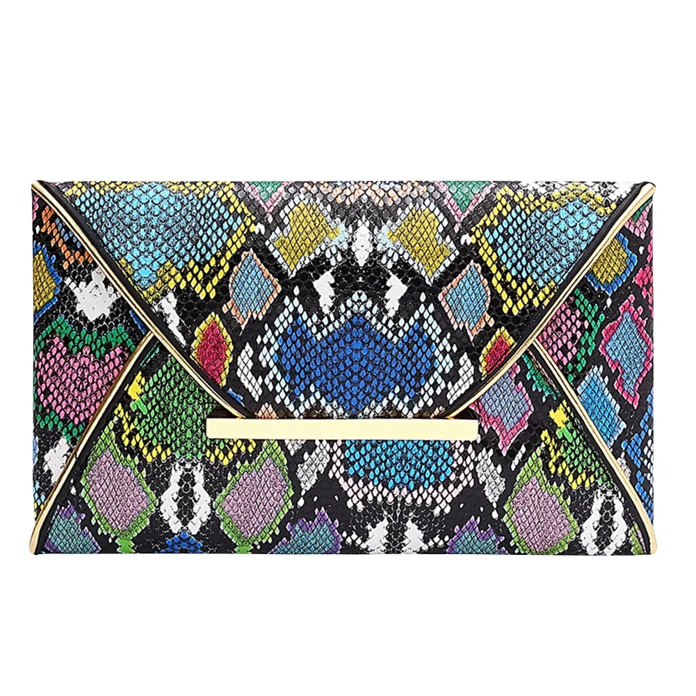 Snake Pattern Envelope Clutch