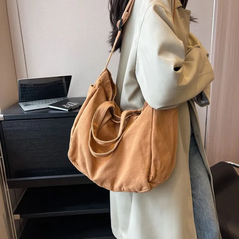 Sohiwoo Large Capacity Canvas Shopper Bags For Women Solid Ladies Handbag Casual Tote Fashion Female Shoulder Bag Travel Crossbody Bag