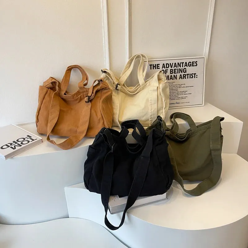 Sohiwoo Large Capacity Canvas Shopper Bags For Women Solid Ladies Handbag Casual Tote Fashion Female Shoulder Bag Travel Crossbody Bag