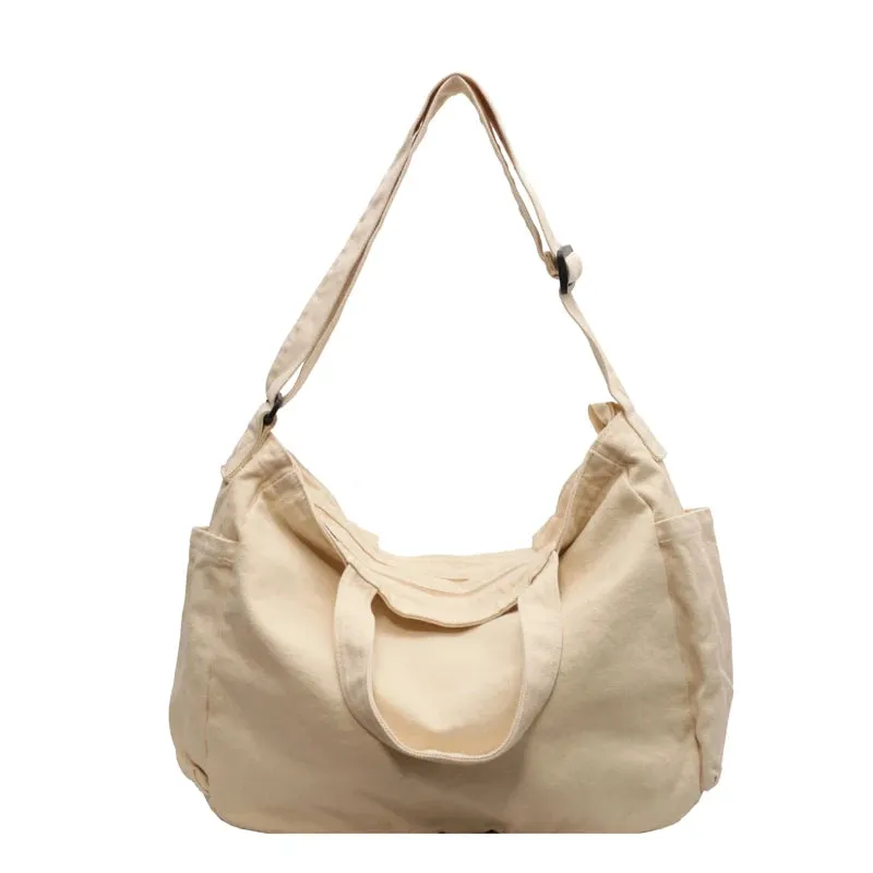 Sohiwoo Large Capacity Canvas Shopper Bags For Women Solid Ladies Handbag Casual Tote Fashion Female Shoulder Bag Travel Crossbody Bag