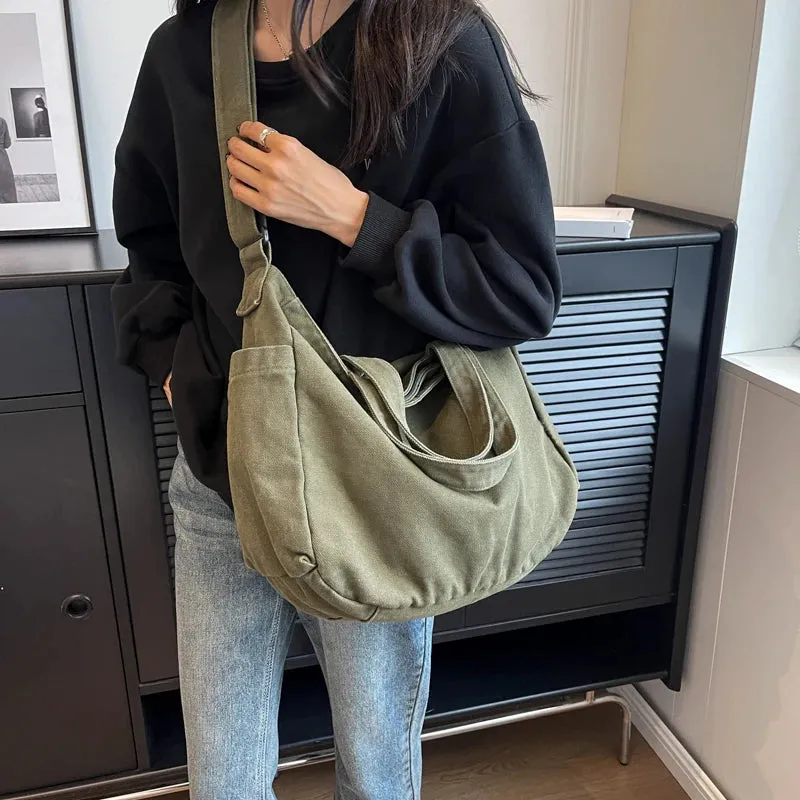 Sohiwoo Large Capacity Canvas Shopper Bags For Women Solid Ladies Handbag Casual Tote Fashion Female Shoulder Bag Travel Crossbody Bag
