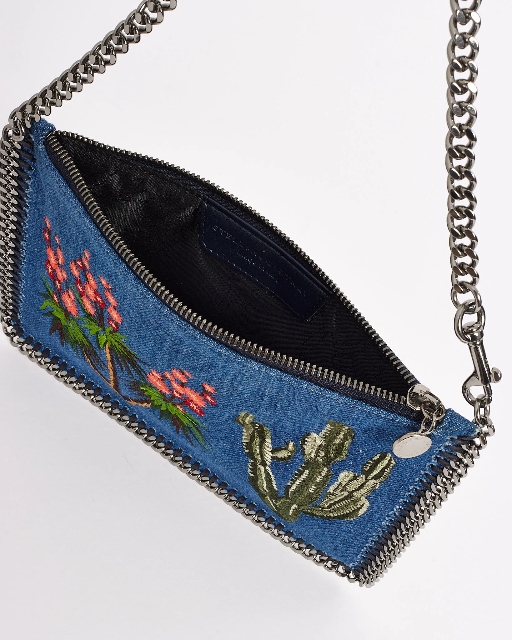 Stella McCartney Blue Embroidered Denim Falabella Mini Shoulder Bag