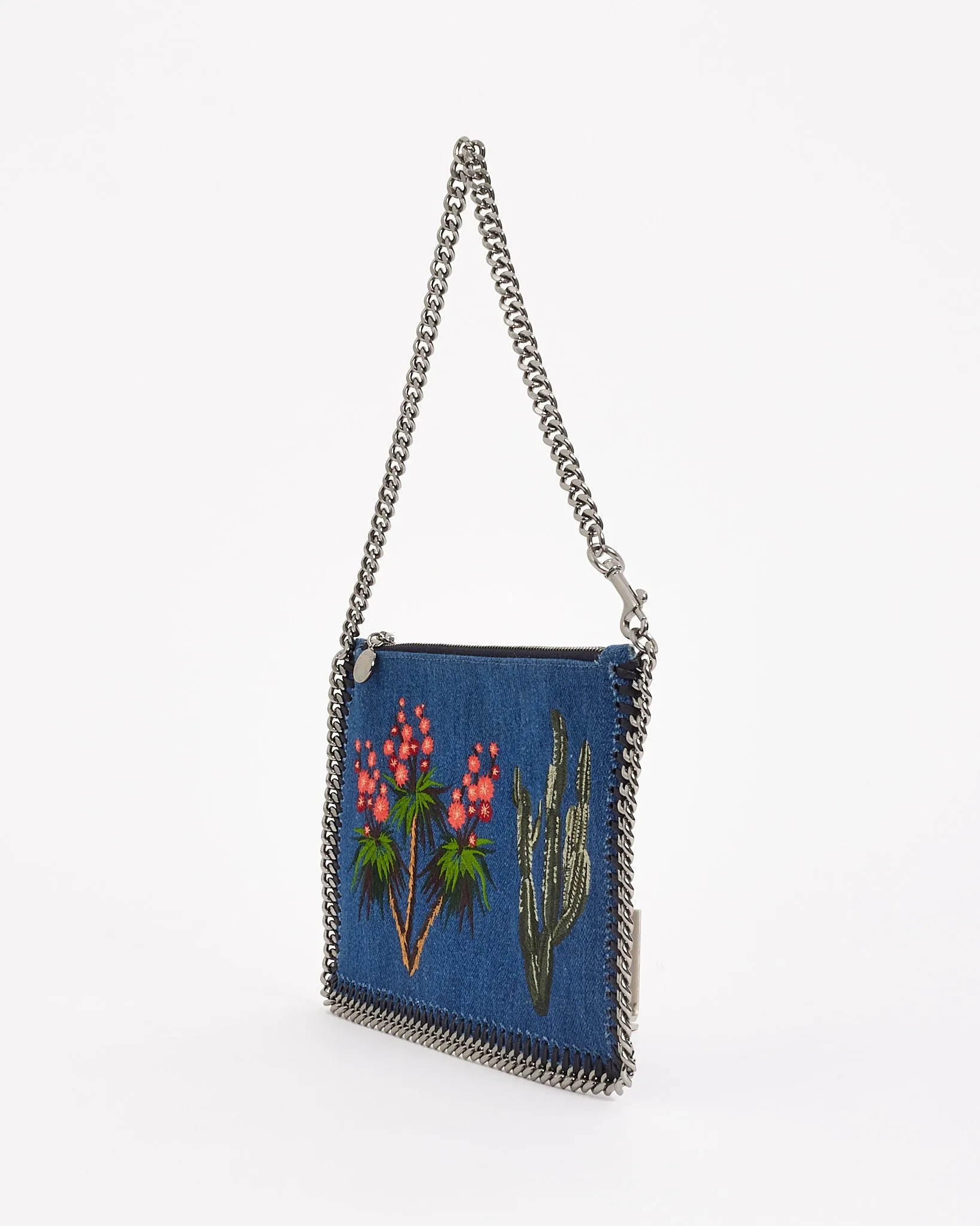 Stella McCartney Blue Embroidered Denim Falabella Mini Shoulder Bag
