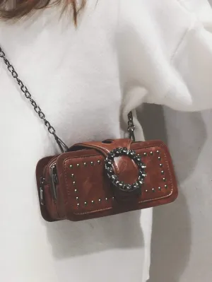 Studded & Buckle Decor Square Bag