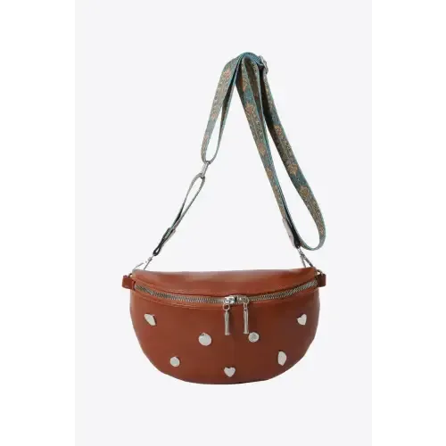 Stylish Leather Sling Bag with Unique Patterned Strap