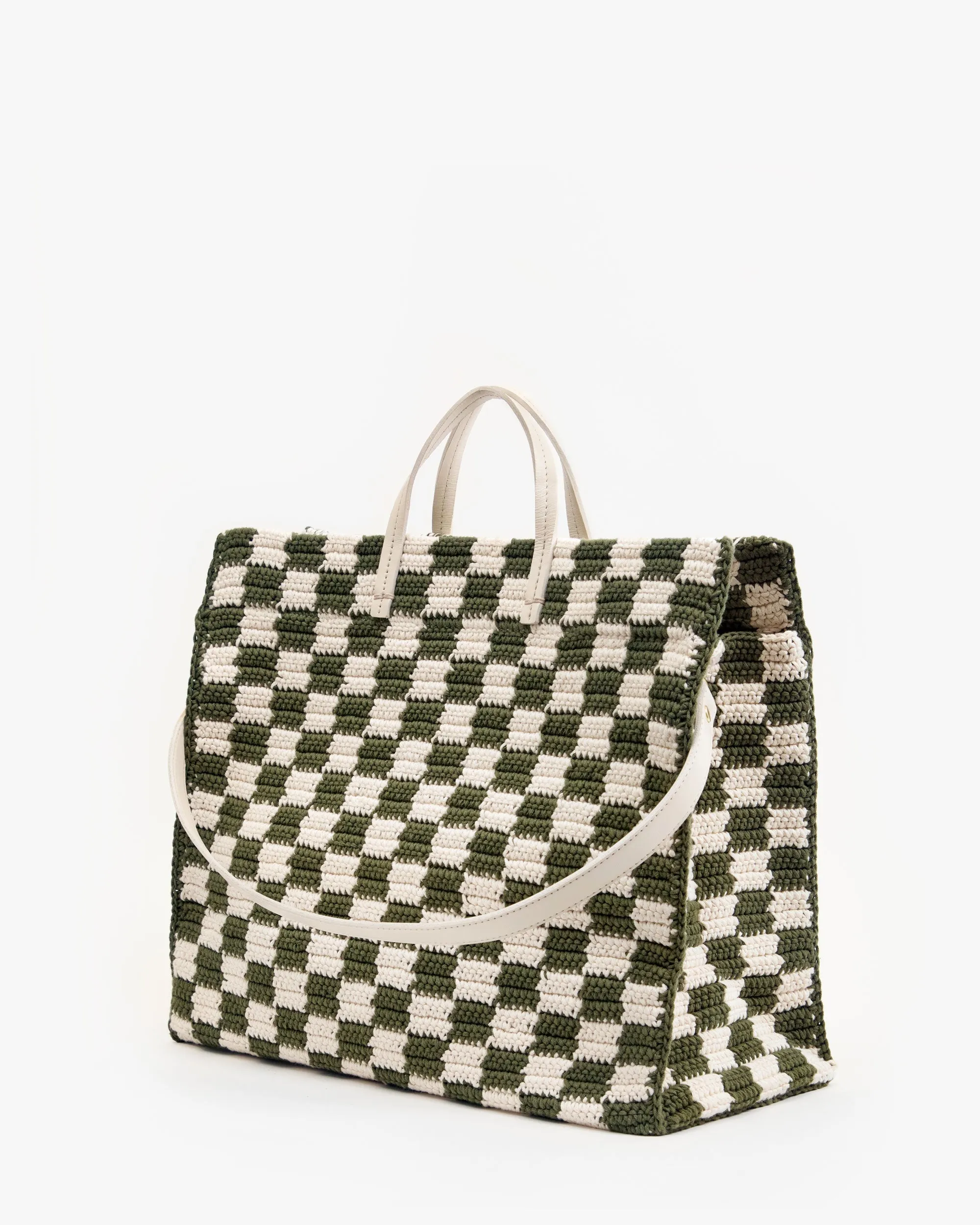 Summer Simple Tote - Olive & Cream Crochet Checker