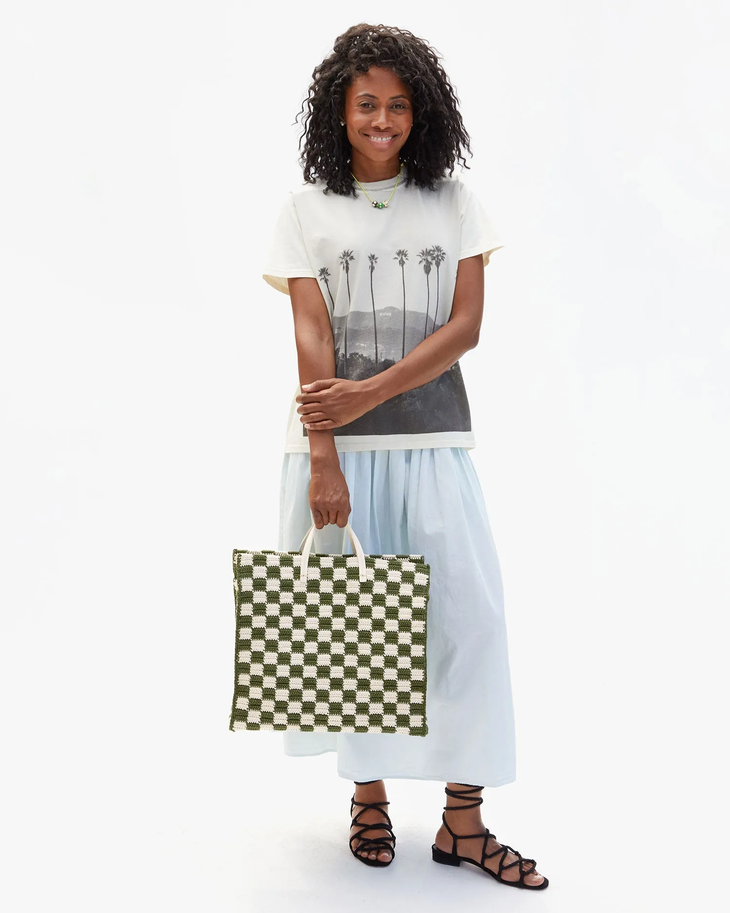 Summer Simple Tote - Olive & Cream Crochet Checker
