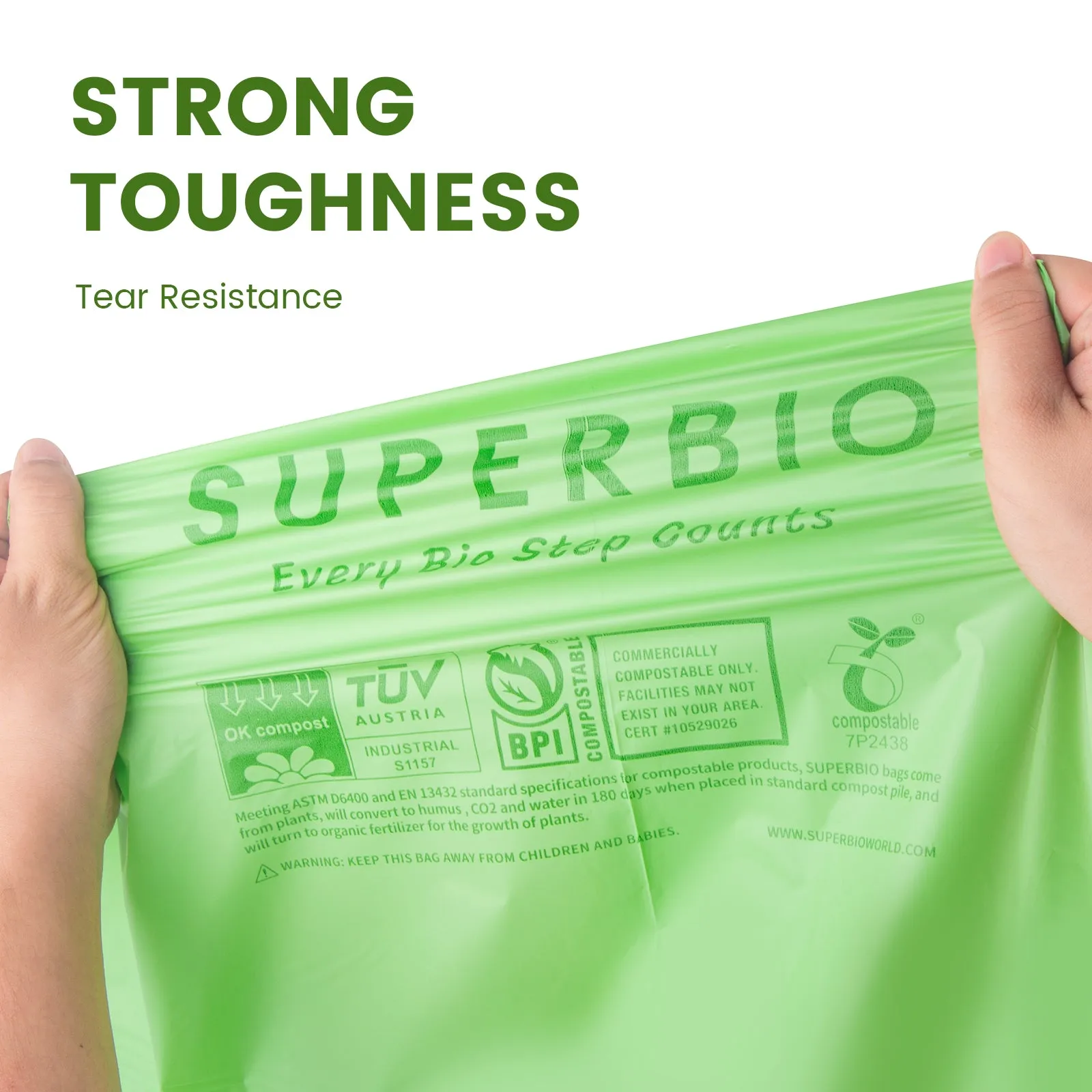SUPERBIO 33 Gallon Compostable Yard Waste Bags, Lawn & Leaf Bags, Extra Thick 1.57 Mil (120 Count Bulk), BPI and OK compost INDUSTRIAL