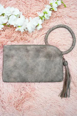 Taupe Gray Faux Leather Bangle Clutch