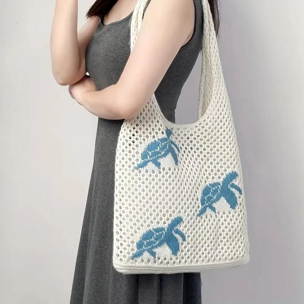 Tote Bag Crochet Beach Sea Turtle / Blue