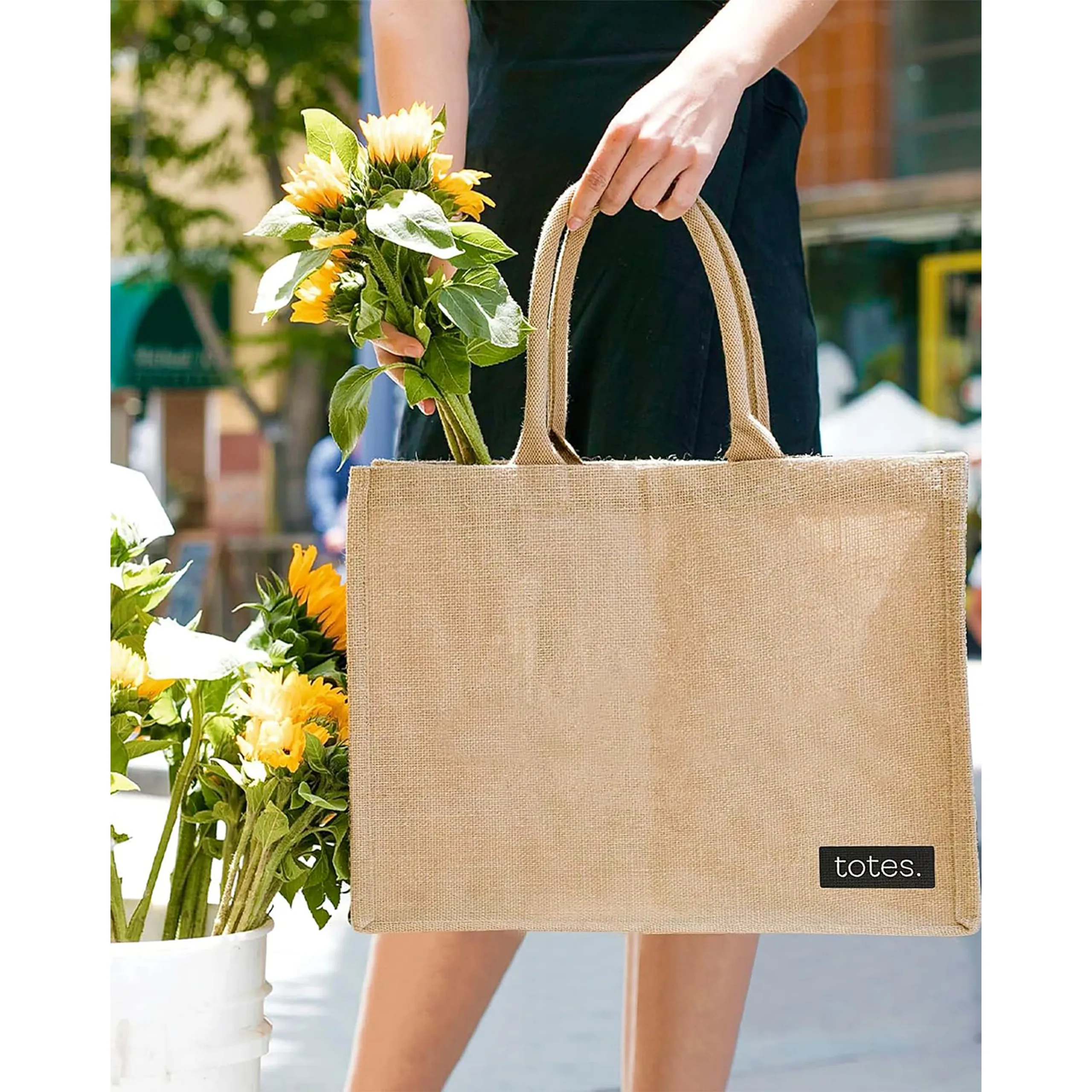 totes. Extra Large Burlap Bag with Handles 3 Pack