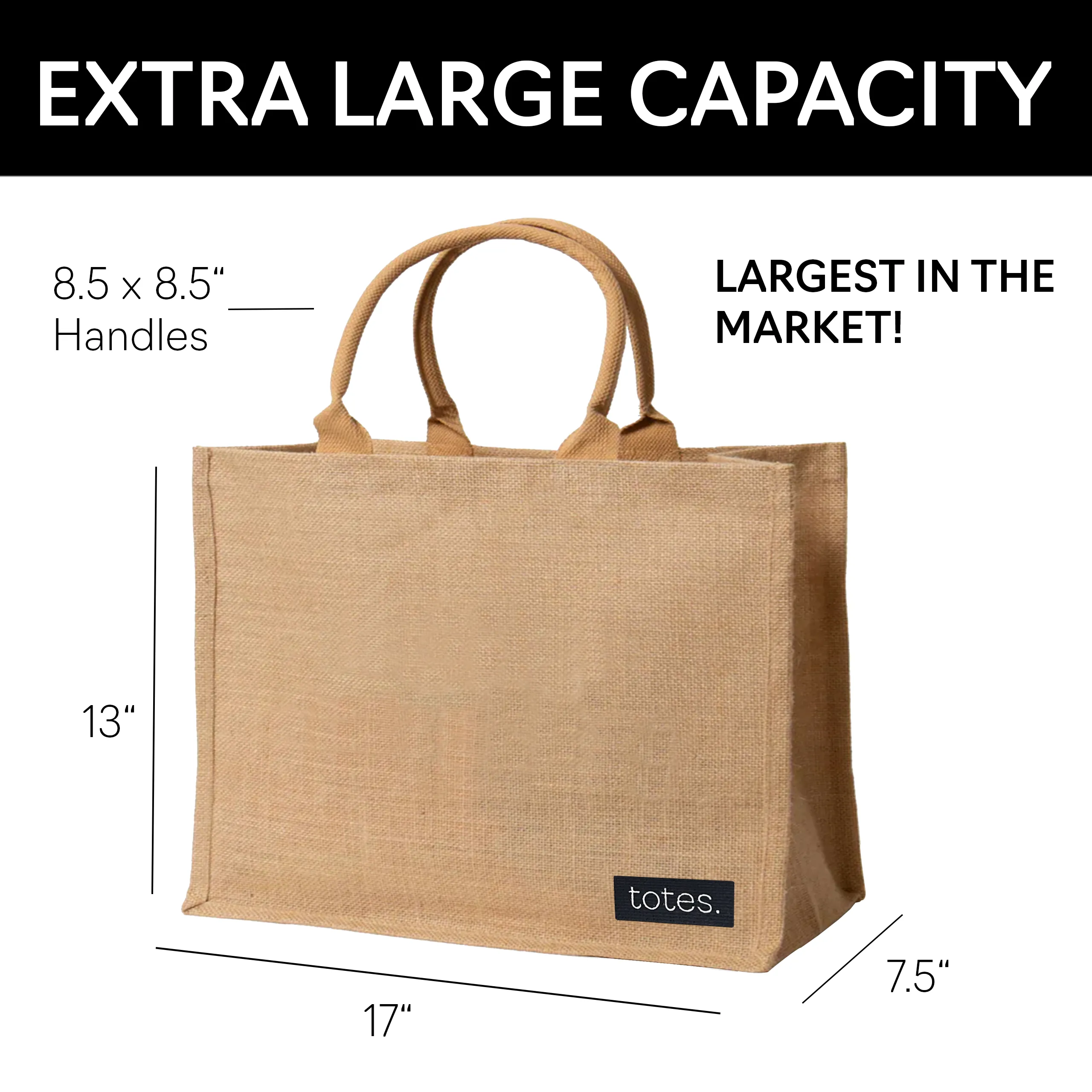 totes. Extra Large Burlap Bag with Handles 3 Pack